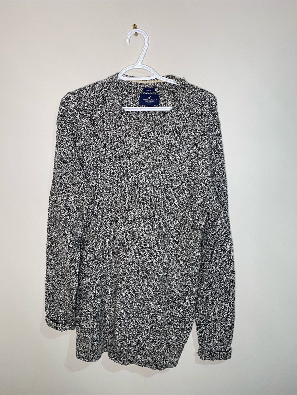 American Eagle Outfitters Gray and Cream Marled Knit Crewneck Sweater